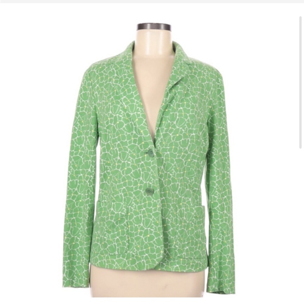 Talbots Medium Knit Blazer Green Pastel Floral Jacket with Jacket Pockets 14